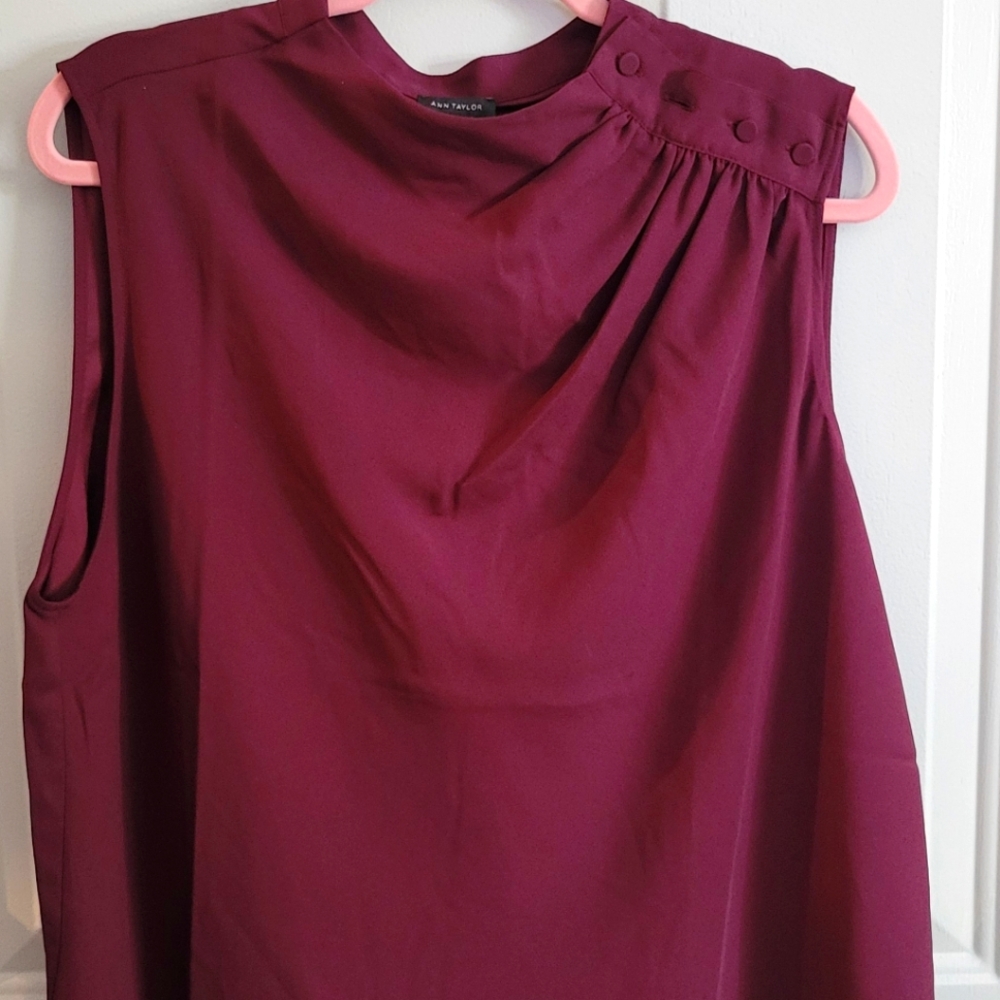 Ann Taylor Maroon High Neck Button Style Sleeveless Blouse
